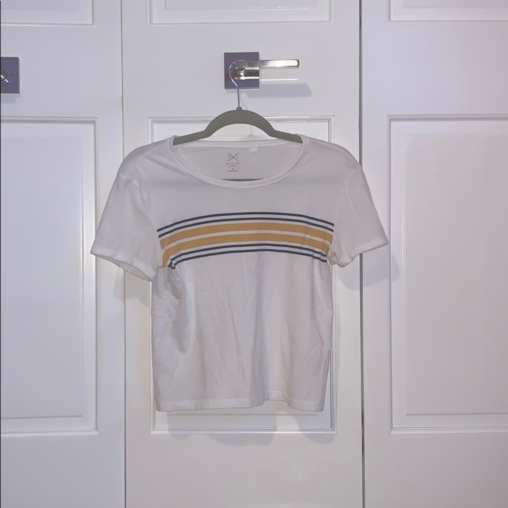 blue and yellow striped shirt